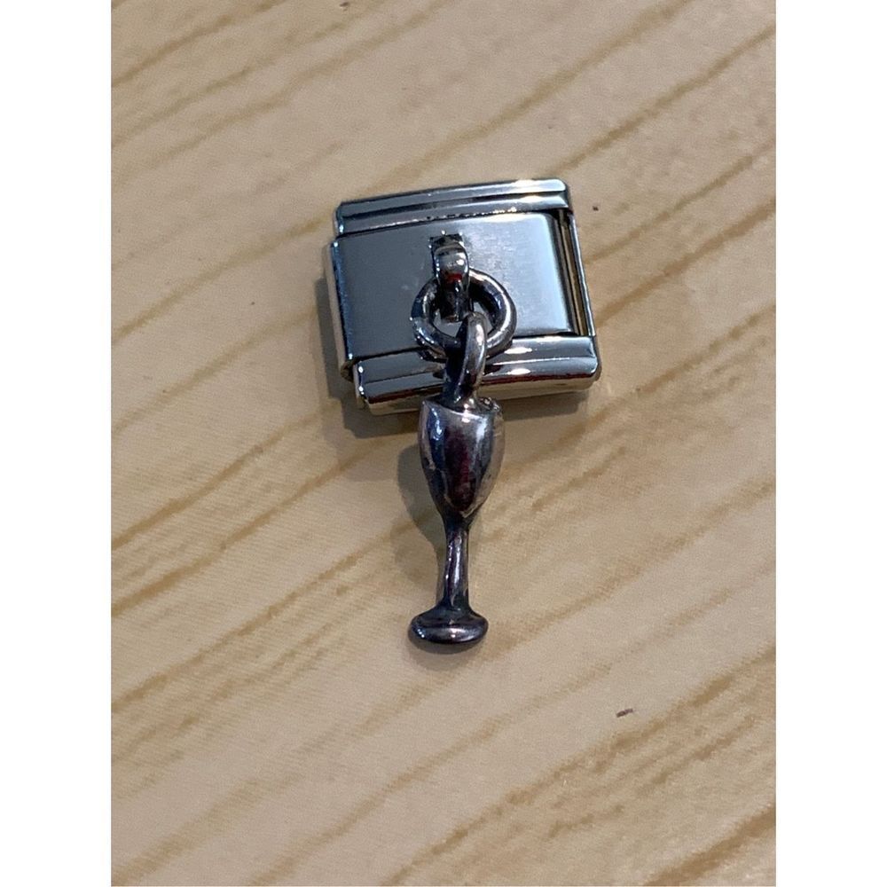 .925 Wine Glass Charm dangling from Italian Locket #vintage #wine #celebrate